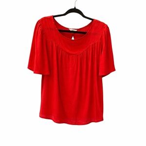 Nanette Lepore Red Short Sleeve Blouse XL Flowy Scoop Neck Casual Top